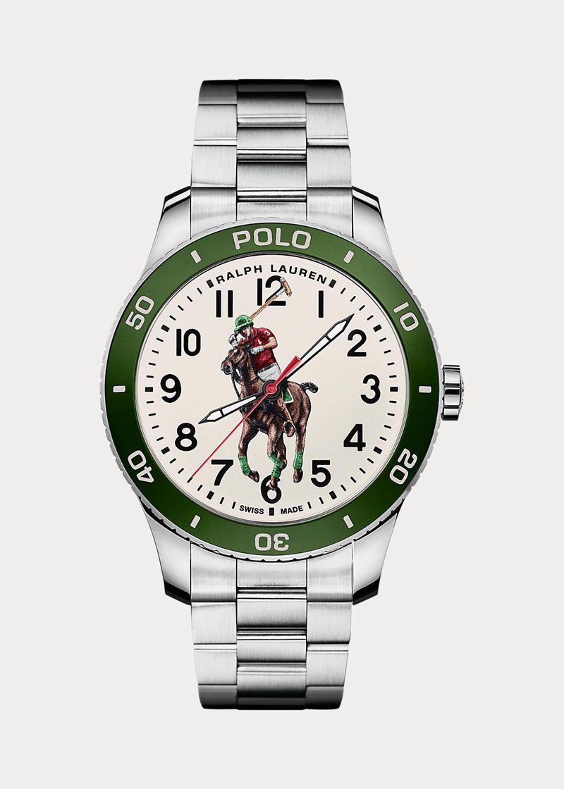 Relojes Polo Ralph Lauren Hombre Polo Watch Green Bezel White Dial Chile Blancas IQSNW-4058